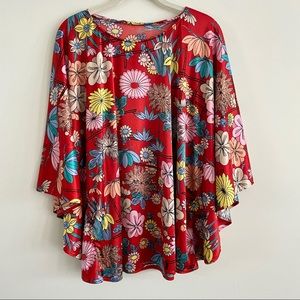 Flowy Floral Butterfly Wing Sleeve Blouse